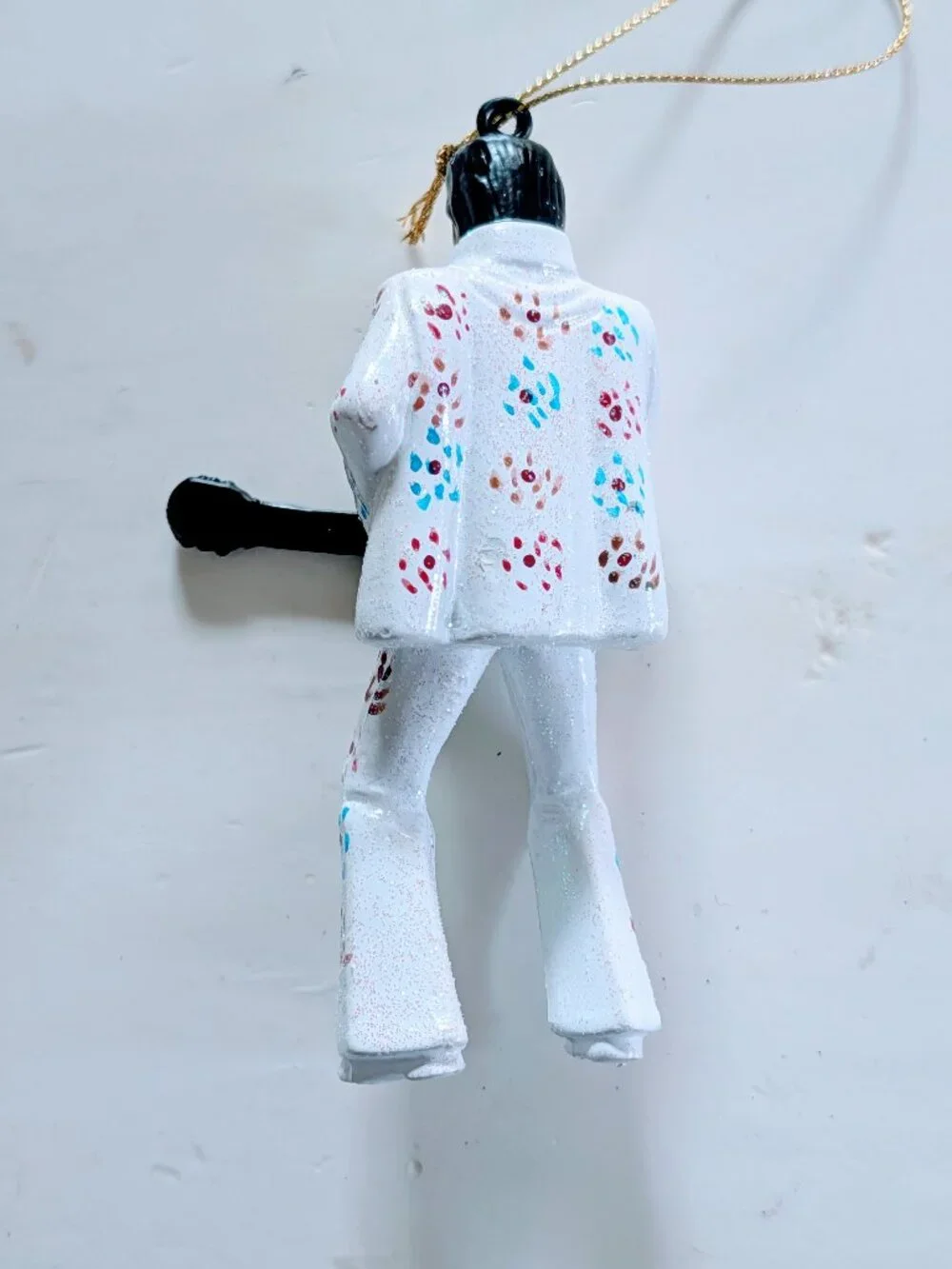 Kurt Adler Elvis Presley Jeweled Christmas Ornament White Jumpsuit Cape Guitar